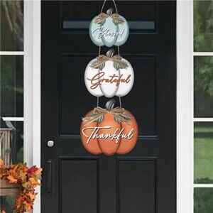 3 Pieces Fall Door Sign Pumpkin Decor Grateful Thankful Blessed Wall Signs